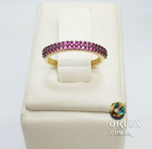 Anel Ouro 18k Zircônias Purple